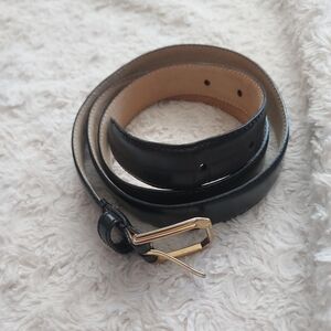 Black Leather Belt Gold Buckle Office Business Casual Closet Staple
